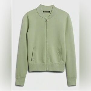 Banana Republic bomber structured sweater jacket full zip stretchy pockets green
